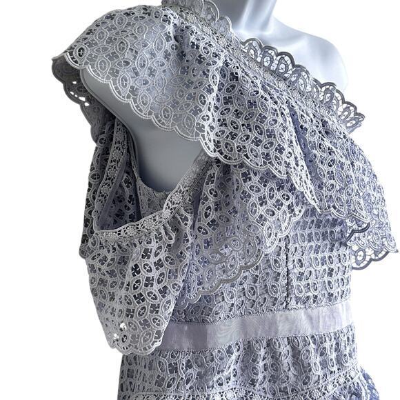 Self Portrait Guipure Frill one shoulder lace ruffle Dress size 10 - Picture 8 of 12